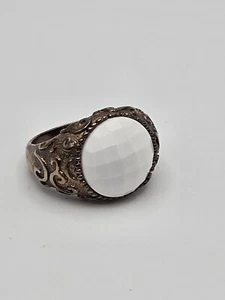 Bronzo d'Italia Faceted White Quartzite Solitaire Scroll Ring Size 10 - Picture 1 of 7