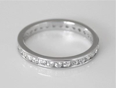 2.5mm Sterling Silver Round Cut Cubic Zirconia CZ Eternity Ring Size R 1/2 - Image 1 of 2