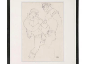 Tom of Finland Leather Homoerotic Male Drawing Gay Nude Portrait Muscle Leather - Picture 1 of 3