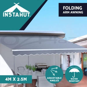 Instahut Folding Arm Awning Outdoor Awning Patio Retractable 4Mx2.5M PearlGrey - Picture 1 of 11