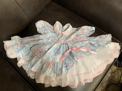 Vtg Mini World Ruffled Lace Pageant Dress FULL CIRCLE Blue Pink FLORAL 9 M - Image 1 of 4
