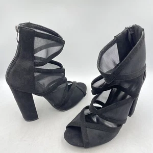 BLACK SUEDE CUT OUT ANKLE BOOTS MESH PEEP TOE ZIP BACK Y2K Size UK 5 - Picture 1 of 9