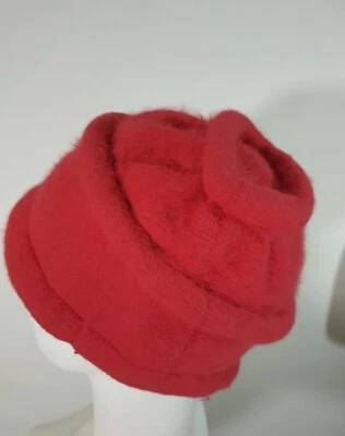 Chapéu gorro fofo angorá vermelho vintage original Parkhurst Knit Knacks - Imagem 1 de 4