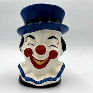 Jarrón Cabeza Cerámica Circo Payaso Feliz Rojo Nariz Azul Sombrero 4.5"T - Imagen 1 de 5