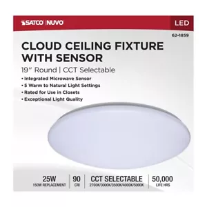 Nuvo 62-1859 - 19" LED Cloud Fixture w/ Sensor - 25 Watt - CCT Selectable (2 Pk) - Picture 1 of 11