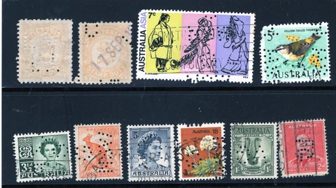 Australia state and Australia Perfins.  2 Pages Cover