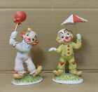 Clown Figurines One Holding A Balloon And One Hold An Umbrella   Lefton China