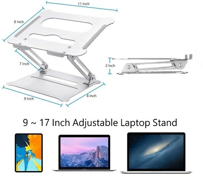 Adjustable Laptop Aluminum Stand Portable Computer Riser Multi-Angle Fits 9"~17" - Image 1 of 4