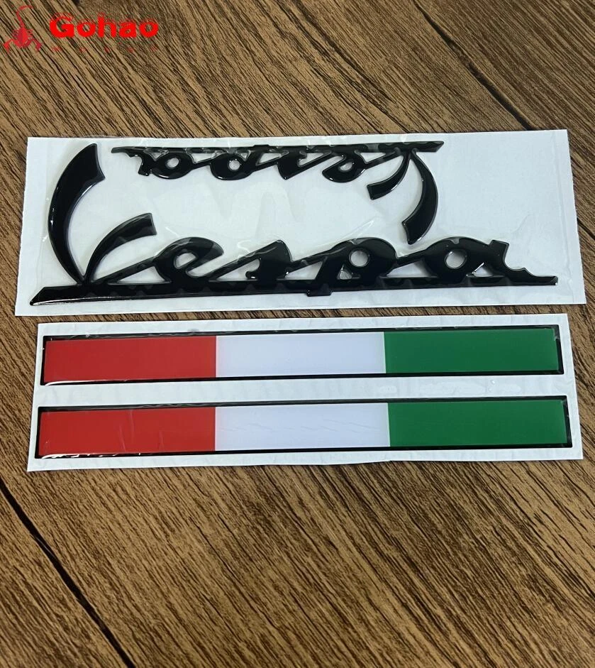 BLACK FAIRING BADGE ITALY STICK EMBLEM DECAL FOR PIAGGIO VESPA LX125 LX150 PX150 - Image 1 of 4