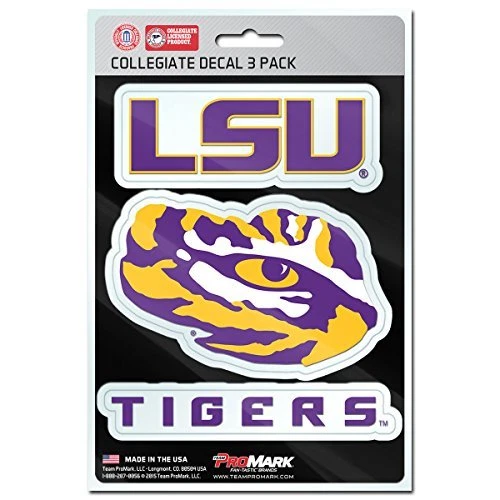 LSU Tigers Set of 3 Die Cut Decal Stickers State Outline 2x2 Inches