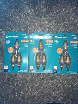 (9) New Ecosmart LED 4.5W 60W Chandelier Dimmable Filament B11 Clear E12 Base - Image 1 of 3