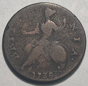 GREAT BRITAIN - George II - 1/2 Penny - 1738 - KM-566 - Copper Coin - Picture 1 of 2