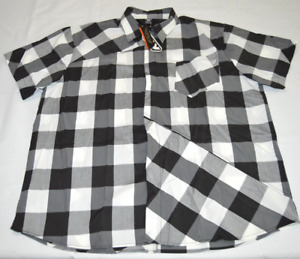 Fly Racing Plaid Button Up Collared Short Sleeve Pocket Black White Size XL NWT