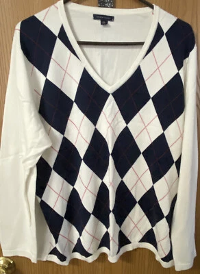 Tommy Hilfiger Talla Suéter XXL Argyle Cuello en V Preppy Algodón Pima Foto 1 de 4