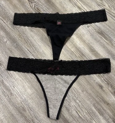 Juego de 2 tangas con cordones florales negras/negras y grises lisas para mujer La Senza XL nuevas con etiquetas Foto 1 de 4