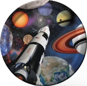 HAPPY BIRTHDAY Space Blast SMALL PAPER PLATES (8) ~ Party Supplies Dessert Cake - Picture 1 of 1