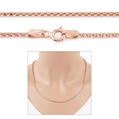 925纯银镀玫瑰金1毫米扁平爆米花链项链18-24 — 第 1/3 张图片