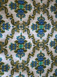 USA Margin Designs fabric 1.5 yards x 54" Blue Tan Gold floral Upholstery Dupont - Picture 1 of 3