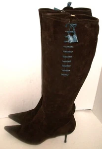 Vintage Cole Haan Tall Side-Zip Dark Brown Suede Low Heel Boots 9M 39M - Picture 1 of 9