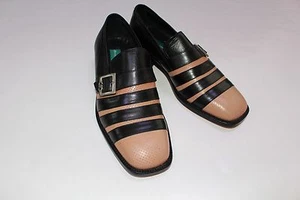 Aurelio Garcia Men's Black Tan Buckle Dress Leather Loafers Shoes NEW Size 8 - Picture 1 of 6