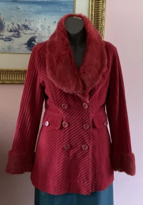 Arden B красный вельвет куртка 100% кроличий мех хлопок пальто M - Изображение 1 из 4