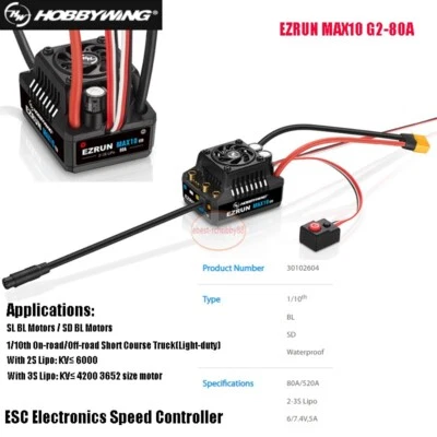 Original Hobbywing EZRUN MAX10 G2 80A 2-4S Lipo ESC For 1/10th On/Off-road Truck - Image 1 of 4
