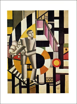 Pintura de placa de bellas artes Fernand Leger Man With A Pipe 1976 impresión vintage Foto 1 de 3