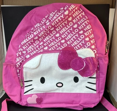 Рюкзак Hello Kitty 16x12x4 дюйма розовый с мягким белым лицом котенка Sanrio 2012 - Изображение 1 из 4