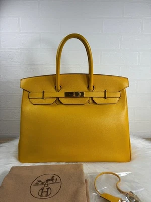 Auténtico Hermes Birkin 35 Epsom amarillo/herrajes círculo Y 1995/de colección Foto 1 de 4