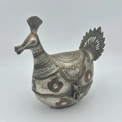 Dhokra Peacock Trinket Box Brass Metal Bird Hand Made Beautiful - Image 1 of 4