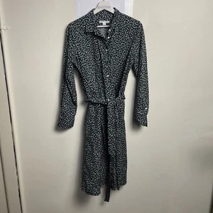 Trenery Size 14 Shirt Dress Women's Long Sleeve Cotton Belted Green Black - Picture 1 of 13