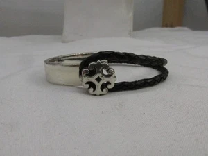 Brighton silberfarben & schwarz Leder Armreif Haken Armband 7,25" #50E - Bild 1 von 8