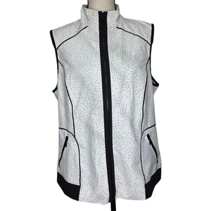 Chicos Zenergy Vest Large Full Zip White Black Polka Dot Golf Active Pockets S/L - Picture 1 of 6