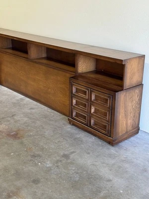 Drexel Compatica Walnut Headboard with Nightstands Mid-Century Modern Brutalist - Image 1 of 4