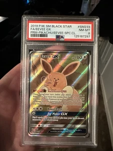 2019 POKEMON SM BLACK STAR PROMO #SM233 FA/EEVEE GX PRM-PIKACHU - PSA 8 - Picture 1 of 7