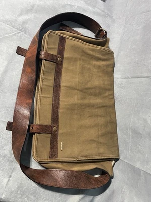 Kangol Large Khaki Folded Canvas Crossbody Bag - Olive w/ Leather - Image 1 of 4