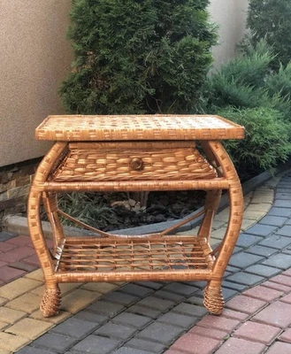 Handmade Wicker wooden Coffee trunk table rustic eco-friendly Patio furniture - Image 1 of 4