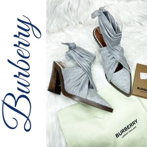 Neu im Karton Burberry Tillington Pewter Melange Ankle Wrap Slingback Pantoletten, EU 36 - Bild 1 von 15
