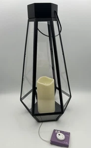 Linterna LED Imitación Vela Colgante 16" Alto X 7.5” Ancho Batería Metal Negro, Usada en Excelente Condición - Imagen 1 de 8