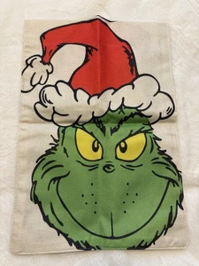 CHRISTMAS GARDEN FLAG LINEN 12"X18" GRINCH WEARING SANTA HAT NEW - Picture 1 of 1