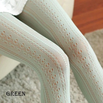 JACQUARD HOLLOW OUT LACE KNIT PATTERNED LOLITA FISHNET TIGHTS PANTYHOSE STOCKING - Image 1 of 2