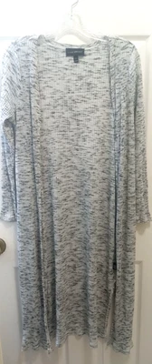Lane Bryant Womens Cardigan Duster Sz 14/16 Long Gray Ribbed Side Slits Open - Image 1 of 4