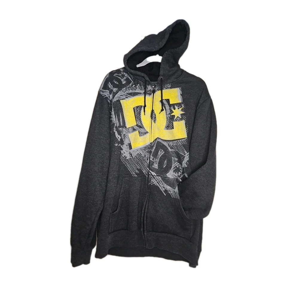 Винтажный Y2K DC туфли молнии толстовка с капюшоном мужской размер XL логотип серый скейтбординга гранж 00s - Изображение 1 из 4