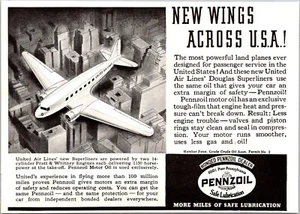 PRINT AD 1936 Pennzoil United Air Lines Douglas Superliners SMALL 4 x 6 - Picture 1 of 3
