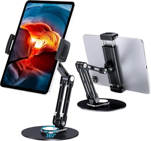 Tablet Stand Holder, Adjustable with 360 Rotating Base for Desk, Aluminum Swivel - Photo 1/12