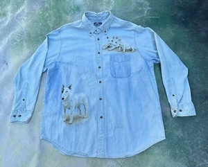 Robert J May Double Sided Dog Print Men's Denim Long Sleeve Shirt Size XL. - Picture 1 of 8