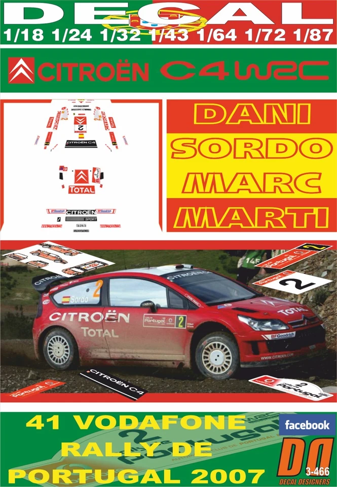 DECAL CITROEN C4 WRC DANI SORDO R.PORTUGAL 2007 3rd (08) - Image 1 of 1