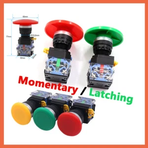 Push Button Switch Mushroom Head 40mm 60mm Momentary Latching Red 1NO 1NC / 2NO - Picture 1 of 17