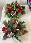 Pair of vintage Christmas greenery candle rings candy canes presents