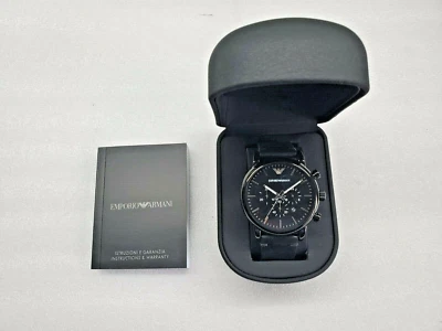 EMPORIO ARMANI LUIGI CHRONOGRAPH DATE BLACK LEATHER STRAP MEN'S WATCH AR1918 NEW - Image 1 of 4